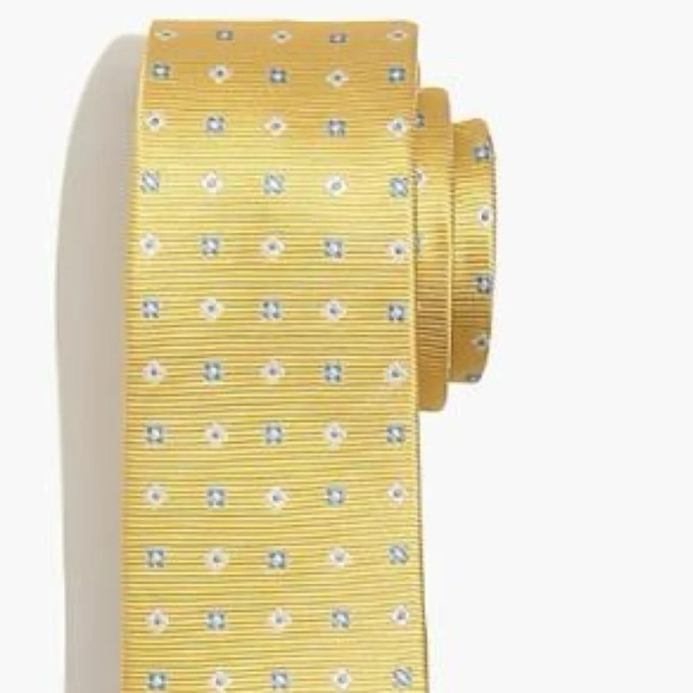 NWT J. Crew Elegant Yellow 100% Silk Tie Geometric Patterned